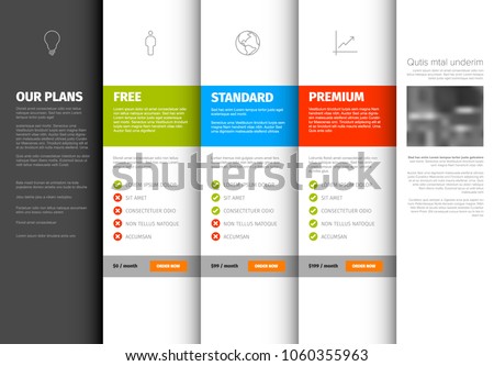 Product / service pricing comparison table template with description - light version