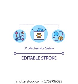 Icono de concepto del sistema de servicios de producto. Modelo de negocio favorable al medio ambiente. Ilustración de la idea de producción sostenible en línea delgada. Dibujo de color RGB con contorno aislado del vector. Trazo editable