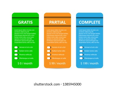 Product and Service Three Choice and Prices - Vector