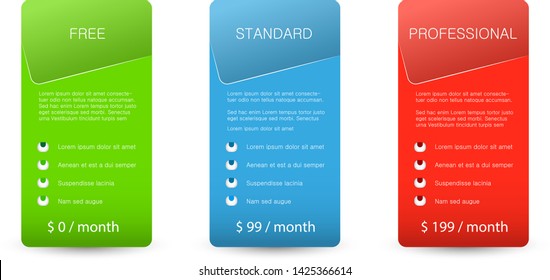Product and Services comparison Three Price Offer Vector