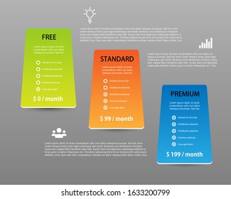 Product and Services three choice and prices template - Vector