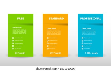 Product and services vector banners with space for text and price plan