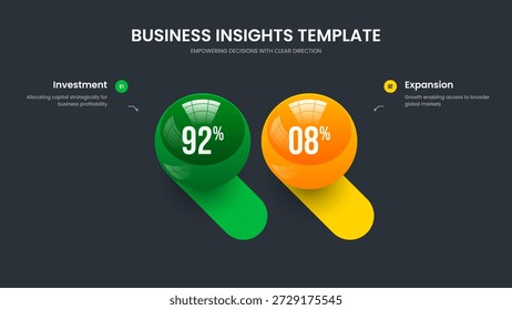 Modelo de apresentação de slides infográfico de 2 passos da apresentação de produtos. Ilustração Vetorial de Layout de Apresentação de Inovação Visual. Design de Quadro de Diagrama de Duas Opções de Visualização Empresarial.
