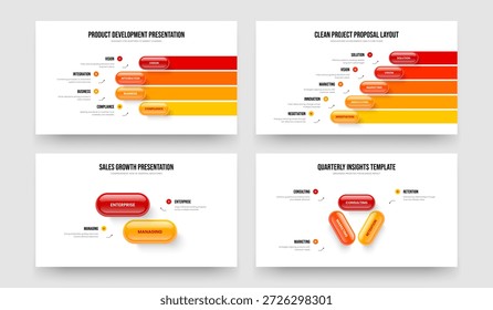 Product Showcase 4 5 2 3 Element Infographic Frame Layout Collection. Financial Portfolio Four Five Two Three Step Diagram Slideshow Design Vector Illustration Bundle.