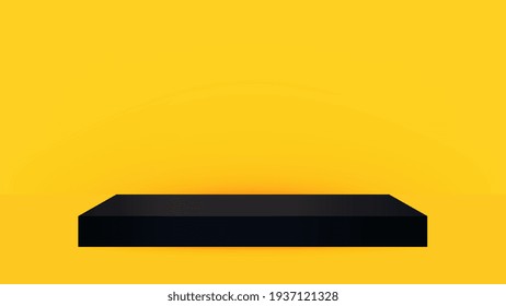 Product showcase with black stand podium on yellow room background. Use as montage for product display