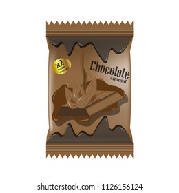 Product snack packaging of chocolate bars with almond on white background ,Vector illustration.