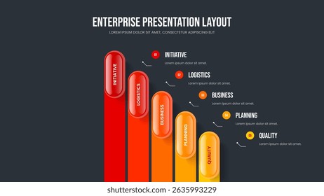 Product Solution 5 Element Diagram Slide Layout. Creative Briefing Presentation Design Vector Illustration. Consulting Showcase Five Step Infographic Slideshow Template.