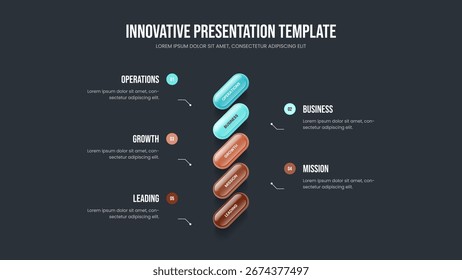 Solución de Producto Diseño de diapositiva de infografía de 5 pasos. Ilustración vectorial de Plantilla de marco de desarrollo moderno. Diseño de presentación de diagrama de cinco opciones de Business Insight.