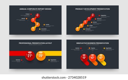 Product Solution Four Five Two Three Element Graph Frame Layout Vector Illustration Collection. Elegant Strategy 4 5 2 3 Step Diagram Presentation Design Set.