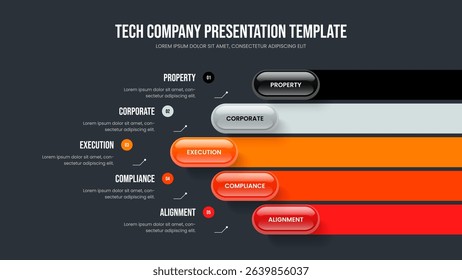 Product Solution Presentation Design Vector Illustration. Company Launch 5 Element Diagram Slide Template. Marketing Profile Five Step Infographic Frame Layout.