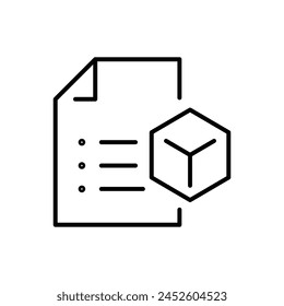 Product specification icon. Simple outline style. Technology documentation, technical, standards, code, cube, technology concept. Thin line symbol. Vector illustration isolated.