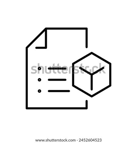 Product specification icon. Simple outline style. Technology documentation, technical, standards, code, cube, technology concept. Thin line symbol. Vector illustration isolated.