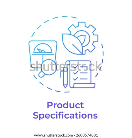 Product specifications blue gradient concept icon. Features and performance capabilities. Goods data sheet. Round shape line illustration. Abstract idea. Graphic design. Easy to use in presentation