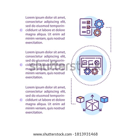 Product specifications concept icon with text. Technical standard requirements. Product specs. PPT page vector template. Brochure, magazine, booklet design element with linear illustrations
