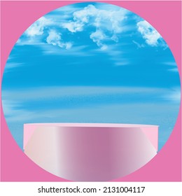 product stand on sky background, in a circle, vector illustration