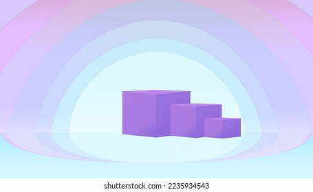 Product Stand Podium Display background purple Rainbow pink orange red blue and Product display presentation empty space promotion display or pedestal display 