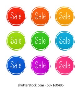 Product stickers set with sale offer. Color splash label, tag, badge, icon & percent, %. The best prise vector banner for web store. Promotional corner located element. Accent promotion flyer, design 