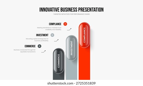 Estratégia do produto Quadro Design Vetor Ilustração. Service Launch Three Option Infographic Slideshow Layout (Layout de apresentação de slides com infográfico de três opções de lançamento do serviço). Modelo de Slide de Diagrama de Elemento do Planning 3 de Consultoria.
