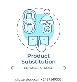 Product substitution soft blue concept icon. Replace goods with alternative ones. Retail strategy. Assortment. Round shape line illustration. Abstract idea. Graphic design. Easy to use in blog post