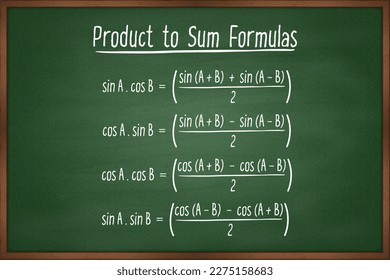 Product to sum formulas trigonometry formula on green chalkboard vector