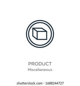 Icono de símbolo de producto. Icono de contorno lineal delgado del símbolo del producto aislado en fondo blanco de la colección miscelánea. Signo vectorial de línea, símbolo para web y móvil