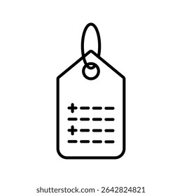 Product tag with features and plus signs