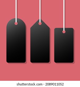 Product tags illustration. Three different black tag products. 