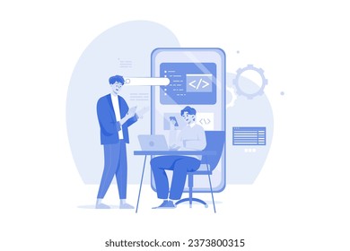 Product Team Programming Mobile App With Laptop