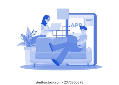 Product Team Programming Mobile App With Laptop
