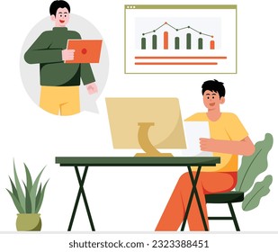 El Equipo Del Producto Está Hablando Del Proyecto A Través De Una Ilustración En Línea