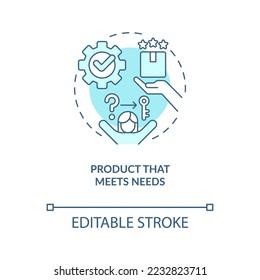 Product that meets needs concept turquoise icon. Effective business strategy abstract idea thin line illustration. Isolated outline drawing. Editable stroke. Arial, Myriad Pro-Bold fonts used
