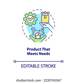 Product that meets needs concept icon. Address problem. Effective business strategy abstract idea thin line illustration. Isolated outline drawing. Editable stroke. Arial, Myriad Pro-Bold fonts used