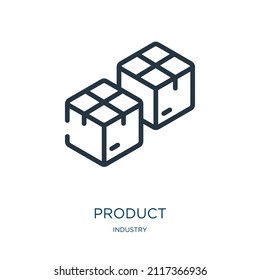 icono de línea delgada del producto. etiqueta, iconos lineales naturales del concepto de la industria, signo de contorno aislado. Elemento de símbolo de ilustración vectorial para diseño web y aplicaciones.