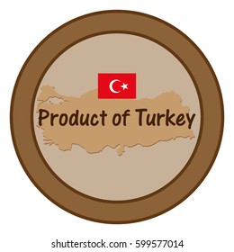 Product of Turkey. Label Map outline and country flag vector.
