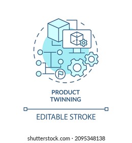 Product twinning turquoise concept icon. Digital model abstract idea thin line illustration. Twinning level. Isolated outline drawing. Editable stroke. Roboto-Medium, Myriad Pro-Bold fonts used