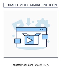 Product Video Line Icon.Explainer Video Clip Demonstrates Product Benefits.Tutorial Video Shows How Our Product Or Service Works. Video Marketing Concept. Isolated Vector Illustration. Editable Stroke