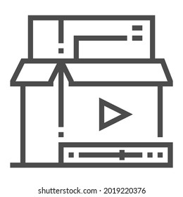 Vídeo de producto, icono vector de línea cuadrada.