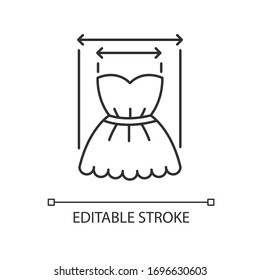 Product width pixel perfect linear icon. Thin line customizable illustration. Measuring clothing size, tailoring parameters contour symbol. Vector isolated outline drawing. Editable stroke