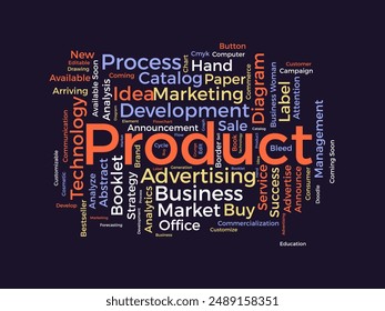 Product wordcloud template. Business concept vector background.