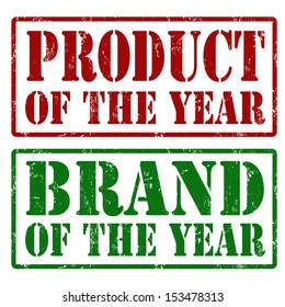 Product of the year and Brand of the year grunge rubber stamps, vector illustration