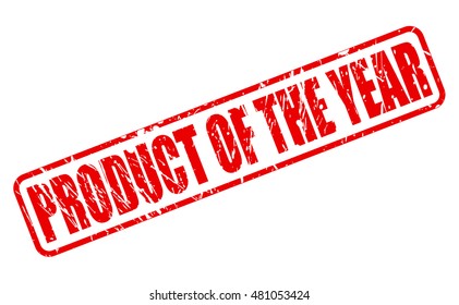 PRODUCT OF THE YEAR red stamp text on white