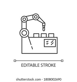 Production automation pixel perfect linear icon. Industrial revolution, manufacturing innovation thin line customizable illustration. Contour symbol. Vector isolated outline drawing. Editable stroke