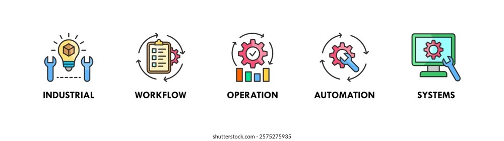 Production banner web icon illustration concept with icon of industrial, workflow, operation, automation, and systems