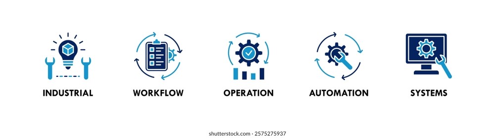Production banner web icon illustration concept with icon of industrial, workflow, operation, automation, and systems