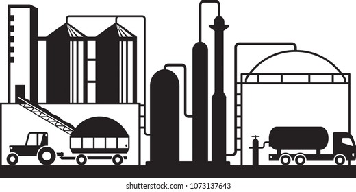 Production of biogas from agricultural sources - vector illustration