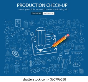 Production Check Up concept with Doodle design style :physical check, parts testing .Modern style illustration for web banners, brochure and flyers.
