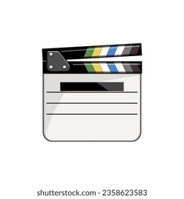 production clapperboard cartoon. clapboard clap, clapperboard action, director slate production clapperboard sign. isolated symbol vector illustration