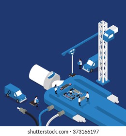 the production concept flat 3D illustration in vector format eps10
