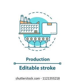 Production concept icon. Manufacturing. Industrial sector idea thin line illustration. Factory. Vector isolated outline drawing. Editable stroke