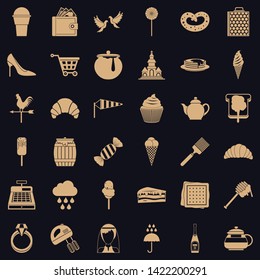 Production of confectionery icons set. Simple set of 36 production of confectionery vector icons for web for any design